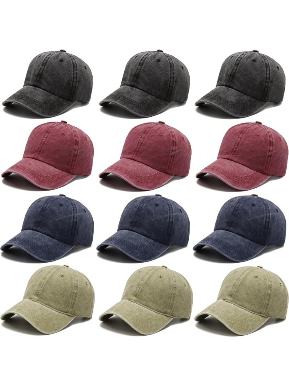 Vintage Distressed Baseball Caps - 12 Pack Adjustable Twill Hats for Men & Women